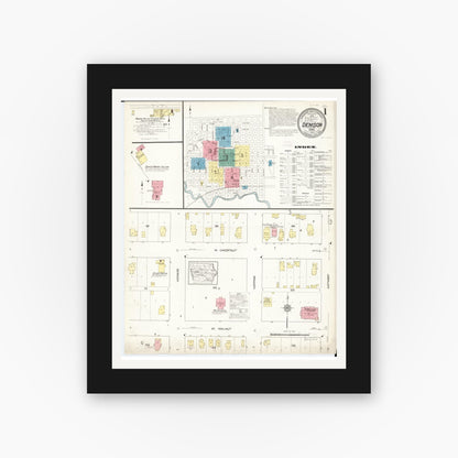 Old map wall art mockup — black gallery frame with white mat — Sanborn Fire Insurance Map from Denison, Crawford County, Iowa (1913), Sheet #0001