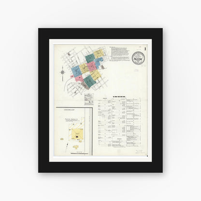 Old map wall art mockup — black gallery frame with white mat — Sanborn Fire Insurance Map from Palestine, Anderson County, Texas (1911) - Complete Map Set
