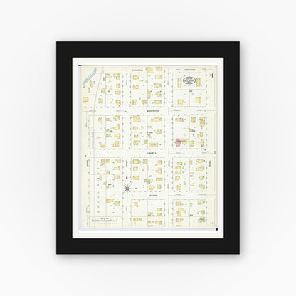 Old map wall art mockup — black gallery frame with white mat — Sanborn Fire Insurance Map from Belding, Ionia County, Michigan (1908), Sheet #0004