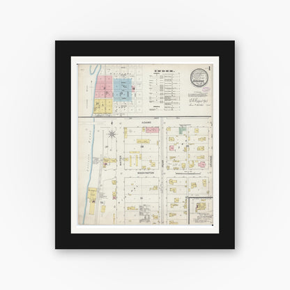 Old map wall art mockup — black gallery frame with white mat — Sanborn Fire Insurance Map from Havana, Mason County, Illinois (1887), Sheet #0001