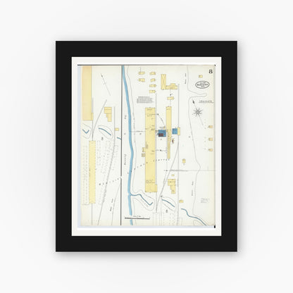 Old map wall art mockup — black gallery frame with white mat — Sanborn Fire Insurance Map from Munising, Alger County, Michigan (1906), Sheet #0008