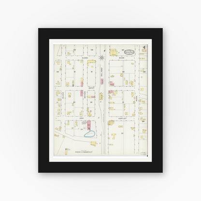 Old map wall art mockup — black gallery frame with white mat — Sanborn Fire Insurance Map from Sullivan, Sullivan County, Indiana (1892), Sheet #0004