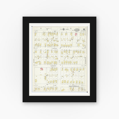 Old map wall art mockup — black gallery frame with white mat — Sanborn Fire Insurance Map from Jackson, Jackson County, Ohio (1914), Sheet #0011