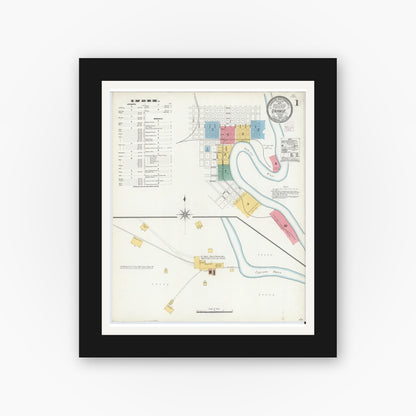 Old map wall art mockup — black gallery frame with white mat — Sanborn Fire Insurance Map from Orange, Orange County, Texas (1904), Sheet #0001