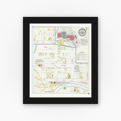 Old map wall art mockup — black gallery frame with white mat — Sanborn Fire Insurance Map from Ontonagon, Ontonagon County, Michigan (1908) - Complete Map Set