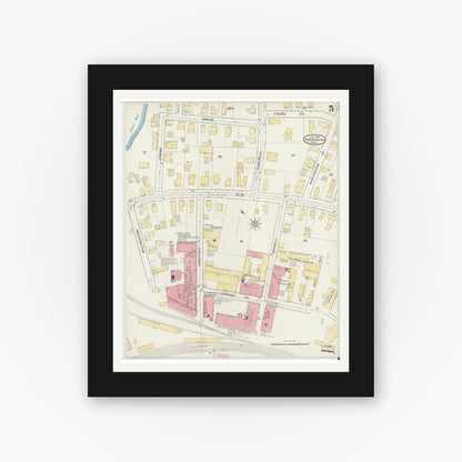 Old map wall art mockup — black gallery frame with white mat — Sanborn Fire Insurance Map from Amesbury, Essex County, Massachusetts (1894), Sheet #0005