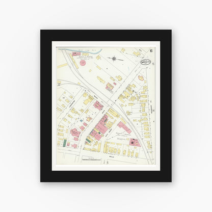 Old map wall art mockup — black gallery frame with white mat — Sanborn Fire Insurance Map from Marinette, Marinette County, Wisconsin (1910), Sheet #0006