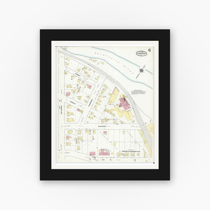Old map wall art mockup — black gallery frame with white mat — Sanborn Fire Insurance Map from Freeport, Stephenson County, Illinois (1910), Sheet #0006