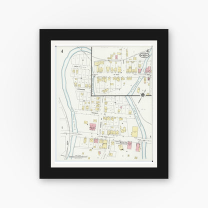 Old map wall art mockup — black gallery frame with white mat — Sanborn Fire Insurance Map from Salineville, Columbiana County, Ohio (1924), Sheet #0004