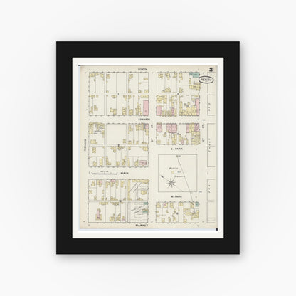 Old map wall art mockup — black gallery frame with white mat — Sanborn Fire Insurance Map from Henry, Marshall County, Illinois (1888), Sheet #0003