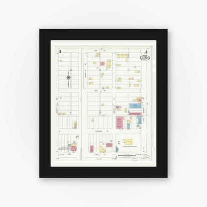 Old map wall art mockup — black gallery frame with white mat — Sanborn Fire Insurance Map from Lake Worth, Palm Beach County, Florida (1924), Sheet #0004
