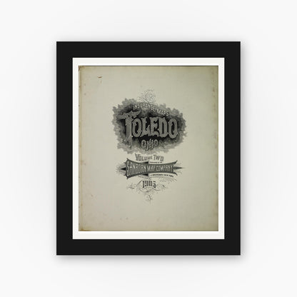 Old map wall art mockup — black gallery frame with white mat — Sanborn Fire Insurance Map from Toledo, Lucas County, Ohio (1905), Sheet #0001
