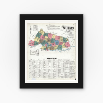 Old map wall art mockup — black gallery frame with white mat — Sanborn Fire Insurance Map from Watertown, Middlesex County, Massachusetts (1923) - Complete Map Set