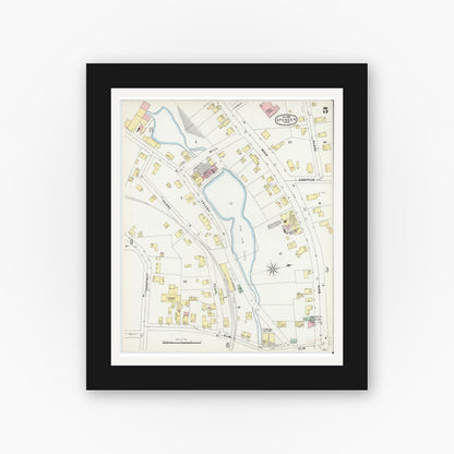 Old map wall art mockup — black gallery frame with white mat — Sanborn Fire Insurance Map from Spencer, Worcester County, Massachusetts (1896), Sheet #0005