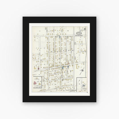 Old map wall art mockup — black gallery frame with white mat — Sanborn Fire Insurance Map from Daytona, Volusia County, Florida (1916), Sheet #0009