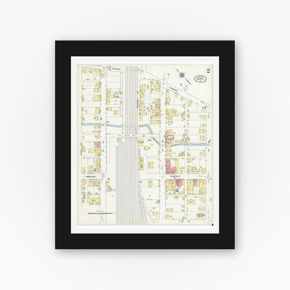 Old map wall art mockup — black gallery frame with white mat — Sanborn Fire Insurance Map from Derry, Westmoreland County, Pennsylvania (1911), Sheet #0002