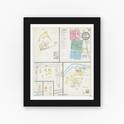 Old map wall art mockup — black gallery frame with white mat — Sanborn Fire Insurance Map from Great Barrington, Berkshire County, Massachusetts (1895) - Complete Map Set