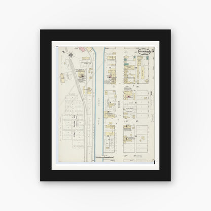 Old map wall art mockup — black gallery frame with white mat — Sanborn Fire Insurance Map from Benton Harbor, Berrien County, Michigan (1889), Sheet #0005