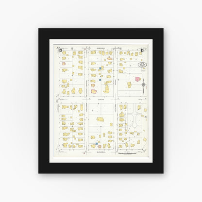 Old map wall art mockup — black gallery frame with white mat — Sanborn Fire Insurance Map from Beloit, Rock County, Wisconsin (1926), Sheet #0013