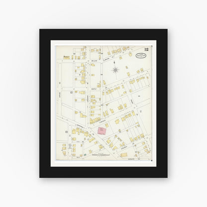 Old map wall art mockup — black gallery frame with white mat — Sanborn Fire Insurance Map from Butler, Butler County, Pennsylvania (1896), Sheet #0012