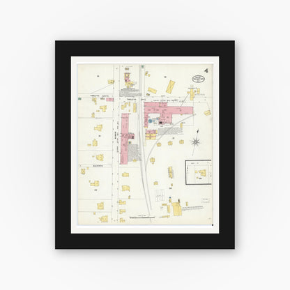 Old map wall art mockup — black gallery frame with white mat — Sanborn Fire Insurance Map from Newton, Catawba County, North Carolina (1907), Sheet #0004