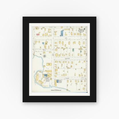Old map wall art mockup — black gallery frame with white mat — Sanborn Fire Insurance Map from Clayton, Jefferson County, New York (1905), Sheet #0004