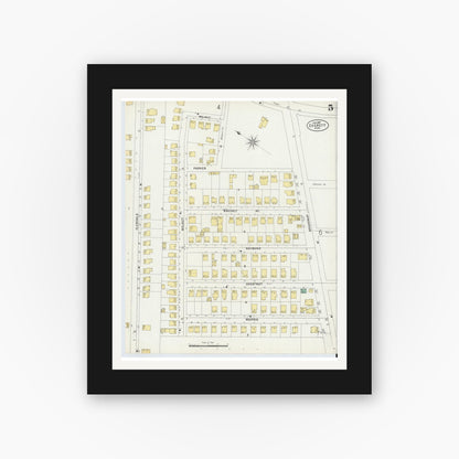 Old map wall art mockup — black gallery frame with white mat — Sanborn Fire Insurance Map from Everett, Middlesex County, Massachusetts (1897), Sheet #0005