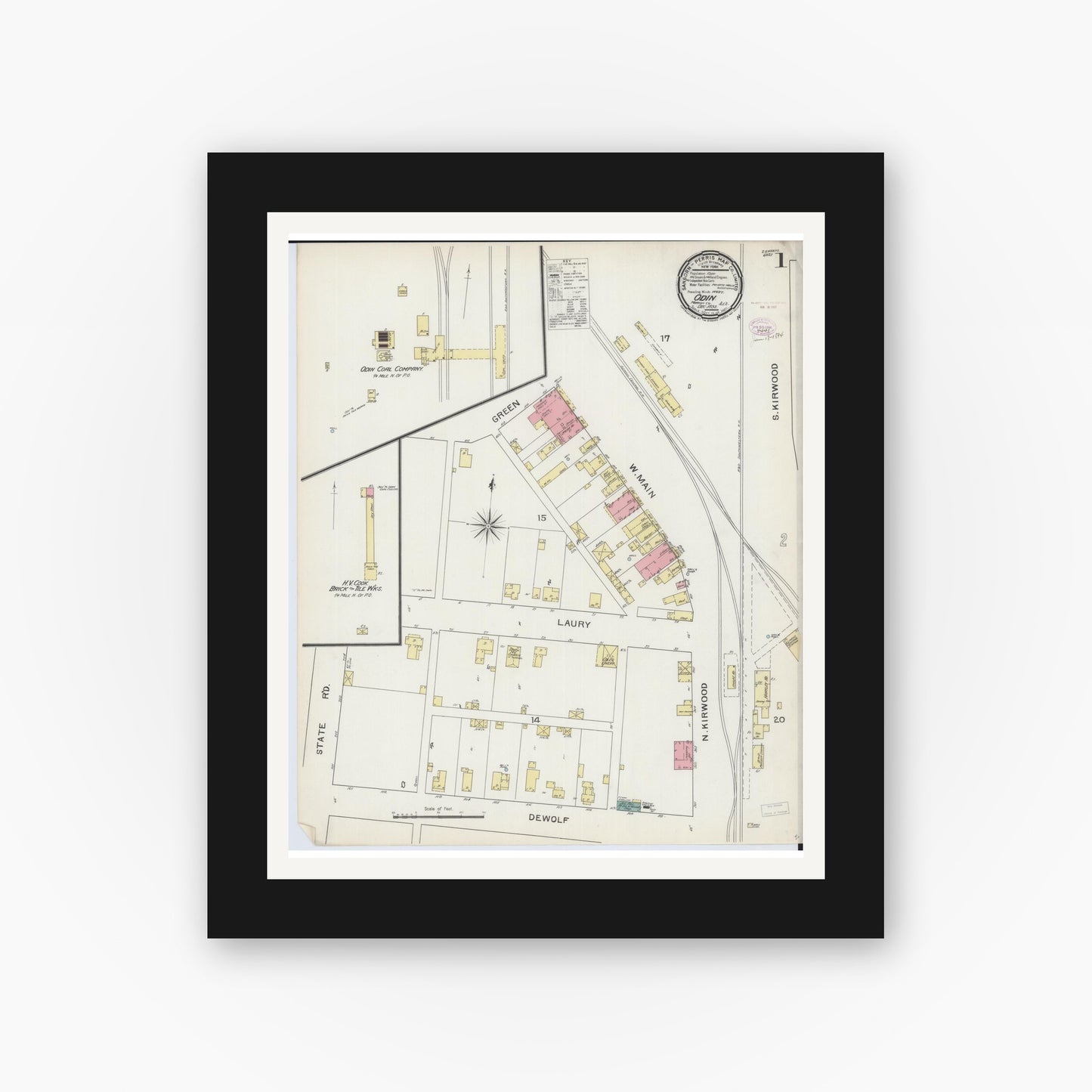 Old map wall art mockup — black gallery frame with white mat — Sanborn Fire Insurance Map from Odin, Marion County, Illinois (1893) - Complete Map Set