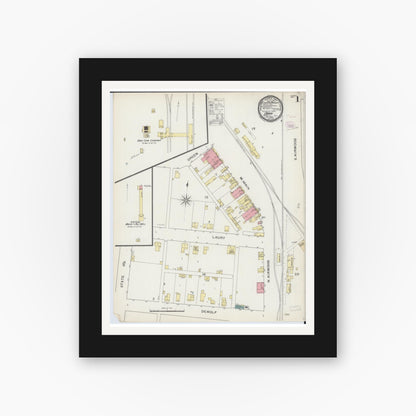 Old map wall art mockup — black gallery frame with white mat — Sanborn Fire Insurance Map from Odin, Marion County, Illinois (1893) - Complete Map Set