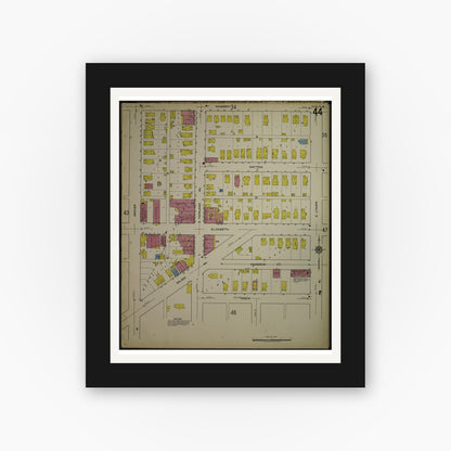 Old map wall art mockup — black gallery frame with white mat — Sanborn Fire Insurance Map from Kenosha, Kenosha County, Wisconsin. (1918), Sheet 48