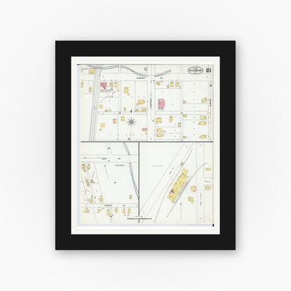 Old map wall art mockup — black gallery frame with white mat — Sanborn Fire Insurance Map from Bellefontaine, Logan County, Ohio (1901), Sheet #0018