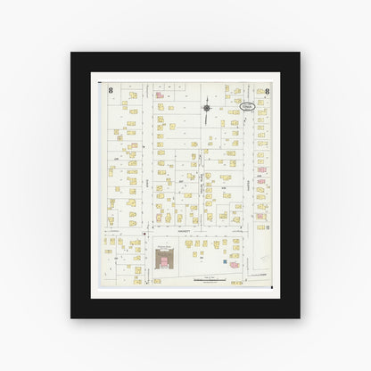Old map wall art mockup — black gallery frame with white mat — Sanborn Fire Insurance Map from Ionia, Ionia County, Michigan (1924), Sheet #0008