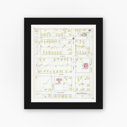 Old map wall art mockup — black gallery frame with white mat — Sanborn Fire Insurance Map from Clinton, De Witt County, Illinois (1916), Sheet #0010