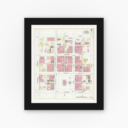 Old map wall art mockup — black gallery frame with white mat — Sanborn Fire Insurance Map from Kokomo, Howard County, Indiana (1902), Sheet #0004