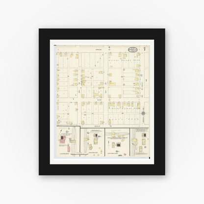 Old map wall art mockup — black gallery frame with white mat — Sanborn Fire Insurance Map from Byesville, Guernsey County, Ohio (1913), Sheet #0007