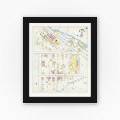 Old map wall art mockup — black gallery frame with white mat — Sanborn Fire Insurance Map from Beaver Falls, Beaver County, Pennsylvania (1896), Sheet #0003