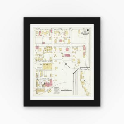 Old map wall art mockup — black gallery frame with white mat — Sanborn Fire Insurance Map from Brownsville, Cameron County, Texas (1919), Sheet #0008