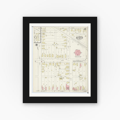Old map wall art mockup — black gallery frame with white mat — Sanborn Fire Insurance Map from New Philadelphia, Tuscarawas County, Ohio (1914), Sheet #0002