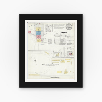 Old map wall art mockup — black gallery frame with white mat — Sanborn Fire Insurance Map from Saint Charles, Winona County, Minnesota (1915) - Complete Map Set