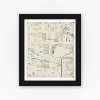 Old map wall art mockup — black gallery frame with white mat — Sanborn Fire Insurance Map from Oxford, Chenango County, New York (1886), Sheet #0001