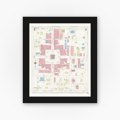 Old map wall art mockup — black gallery frame with white mat — Sanborn Fire Insurance Map from West Plains, Howell County, Missouri (1948), Sheet #0002