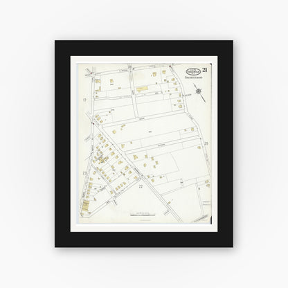 Old map wall art mockup — black gallery frame with white mat — Sanborn Fire Insurance Map from Ridgewood, Bergen County, New Jersey (1916), Sheet #0021