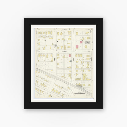 Old map wall art mockup — black gallery frame with white mat — Sanborn Fire Insurance Map from Saint Marys, Auglaize County, Ohio (1907), Sheet #0003