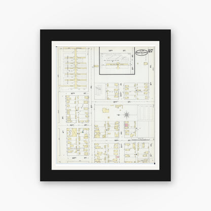 Old map wall art mockup — black gallery frame with white mat — Sanborn Fire Insurance Map from Rock Island, Rock Island County, Illinois (1892), Sheet #0027