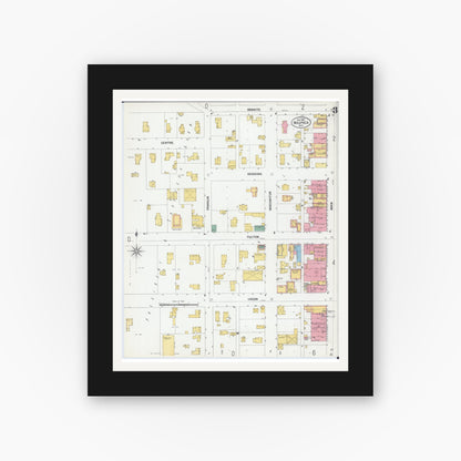 Old map wall art mockup — black gallery frame with white mat — Sanborn Fire Insurance Map from Waupaca, Waupaca County, Wisconsin (1901), Sheet #0003