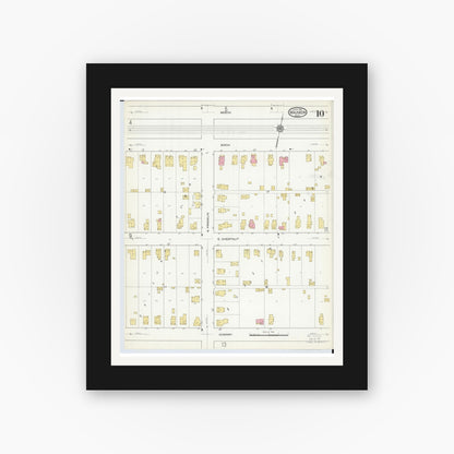 Old map wall art mockup — black gallery frame with white mat — Sanborn Fire Insurance Map from Wauseon, Fulton County, Ohio (1916), Sheet #0010