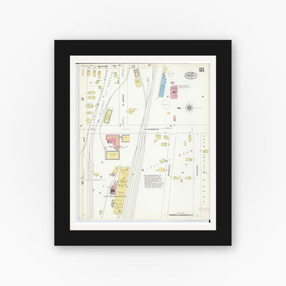 Old map wall art mockup — black gallery frame with white mat — Sanborn Fire Insurance Map from Owosso, Shiawassee County, Michigan (1908), Sheet #0021