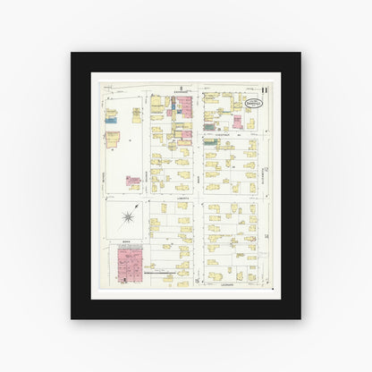 Old map wall art mockup — black gallery frame with white mat — Sanborn Fire Insurance Map from Dansville, Livingston County, New York (1909), Sheet #0011