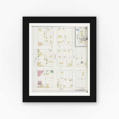 Old map wall art mockup — black gallery frame with white mat — Sanborn Fire Insurance Map from Janesville, Waseca County, Minnesota (1894), Sheet #0003