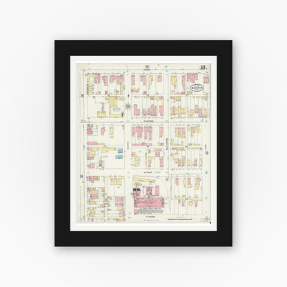 Old map wall art mockup — black gallery frame with white mat — Sanborn Fire Insurance Map from Madison, Jefferson County, Indiana (1897), Sheet #0018